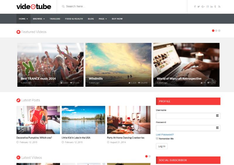 VideoTube Trzy kolumny motyw WordPress