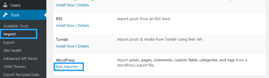 WordPress.com Importer を実行する