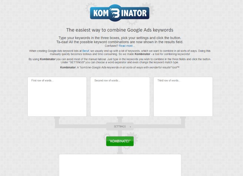 Outil de mots clés gratuit Kombinator
