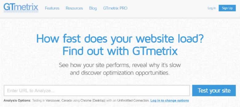 Strumento di test della velocità di GTmetrix WordPress