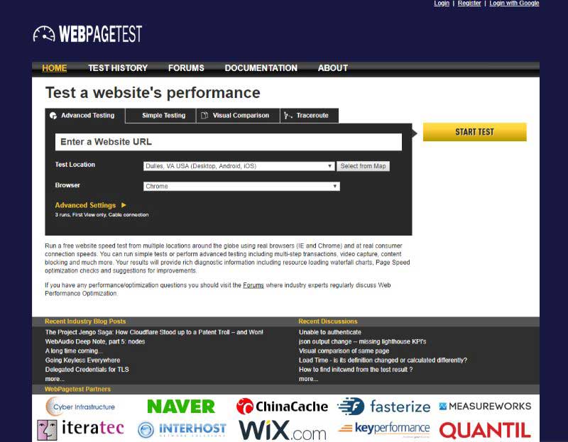 Strumento di test della velocità di WeboPageTest-WordPress