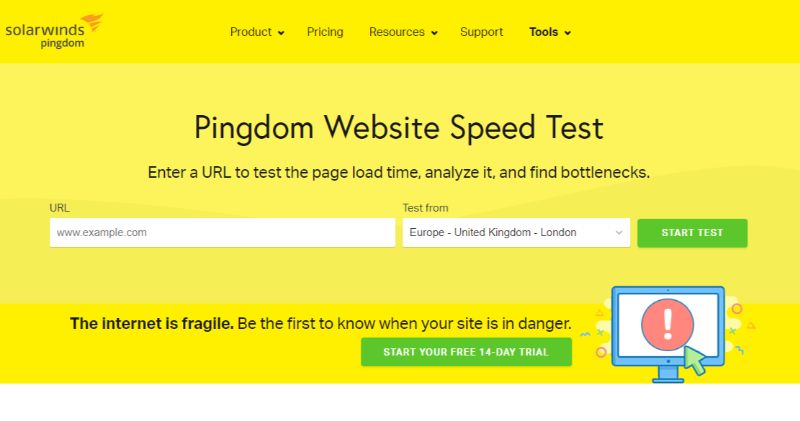 Pingdom-WordPress-strumento di test di velocità