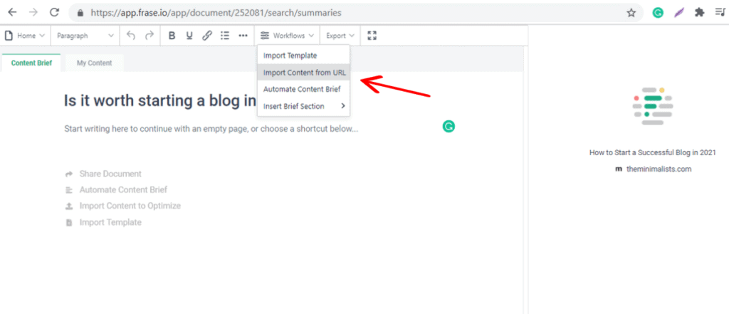 frase import dall'URL