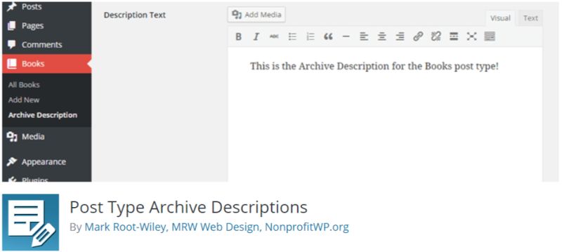 Plugin per le descrizioni degli archivi dei tipi di post