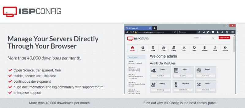 Panel de control de alojamiento web ISPConfig