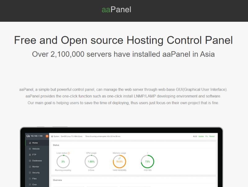 Panel de control de alojamiento web aaPanel