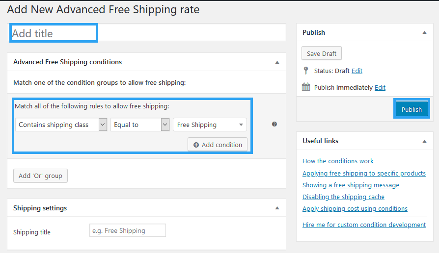 Warunek ustawień WooCommerce Advanced Free Shipping