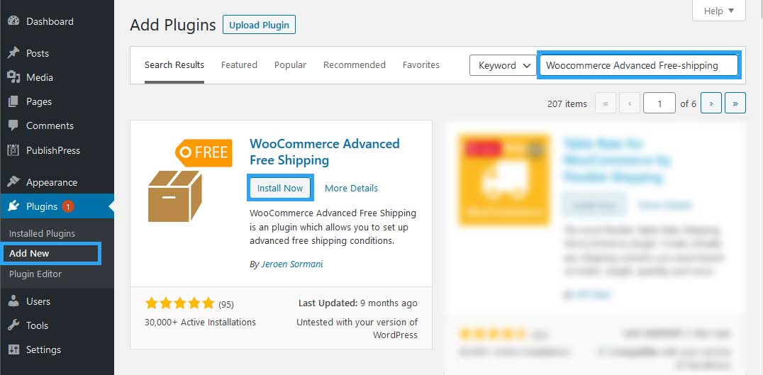 Zainstaluj wtyczkę WooCommerce Advanced Free Shipping
