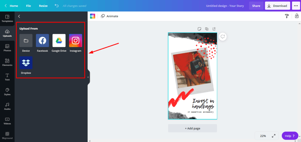 Canva Pro 导入选项