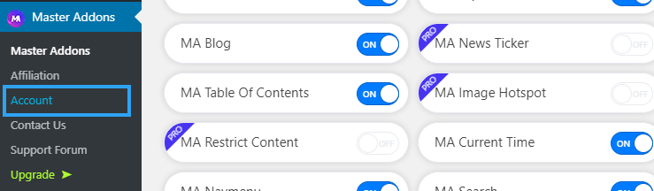 Conto di prova del menu Mega