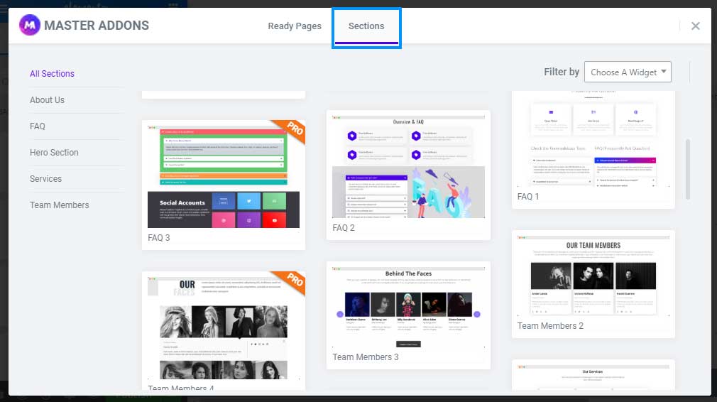 Sezioni pronte per i componenti aggiuntivi principali