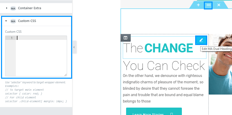 CSS personalizzato di componenti aggiuntivi principali