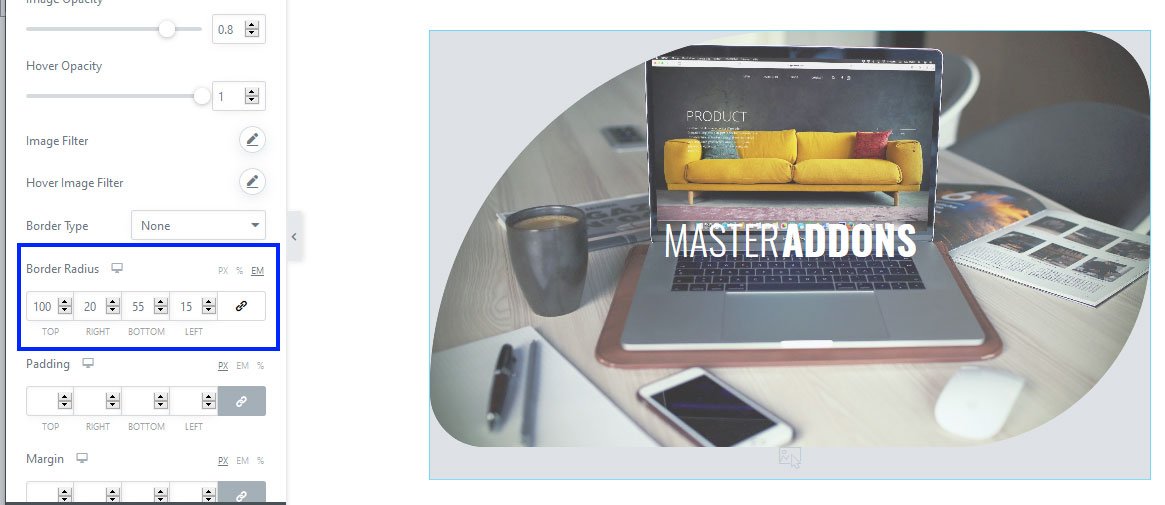 Raggio del bordo degli effetti dell'immagine