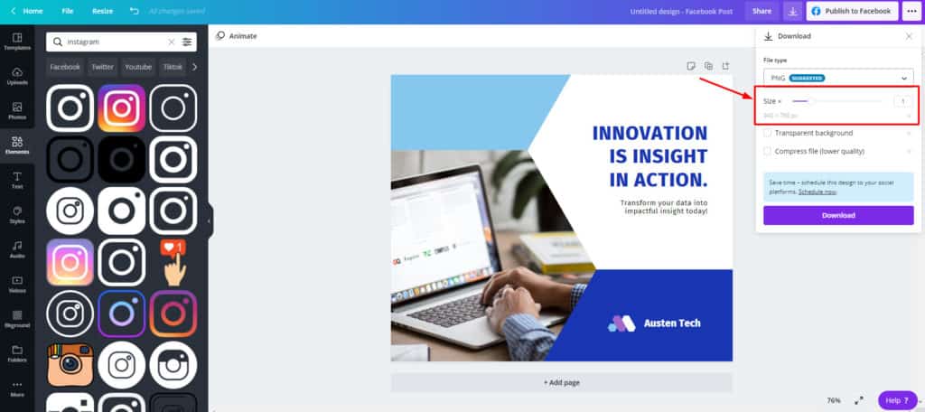 Пользовательское качество загрузки Canva Pro