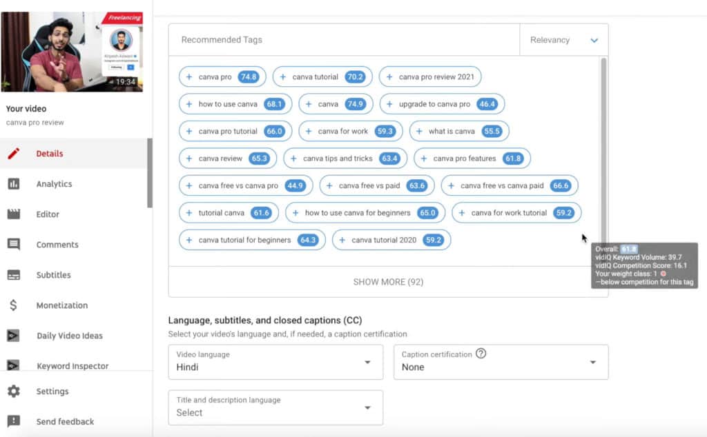 Optimizare video VidIQ