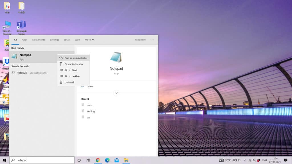 (Windows) Schritt 1 - Notepad als Administrator ausführen