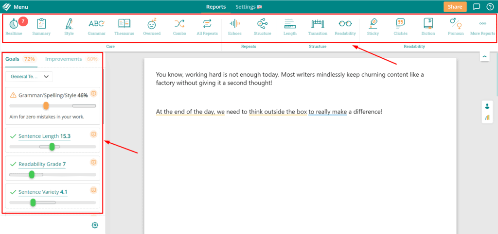 Antarmuka Pengguna di ProWritingAid
