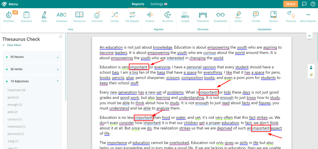 Kata-kata berulang di ProWritingAid