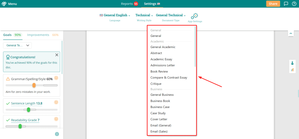 Jenis dokumen di ProWritingAid