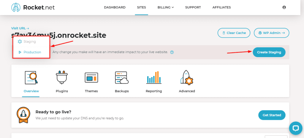 Creazione di una messa in scena su Rocket.net