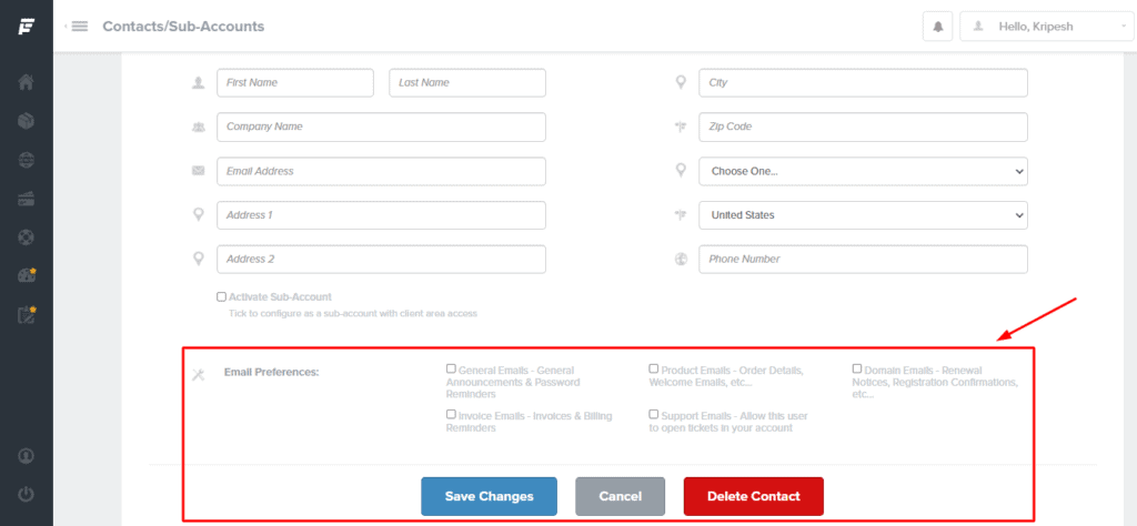 Kontrol sub akun di FastComet