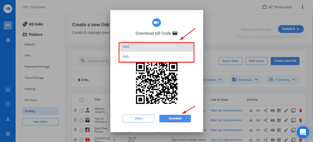 Download del codice QR