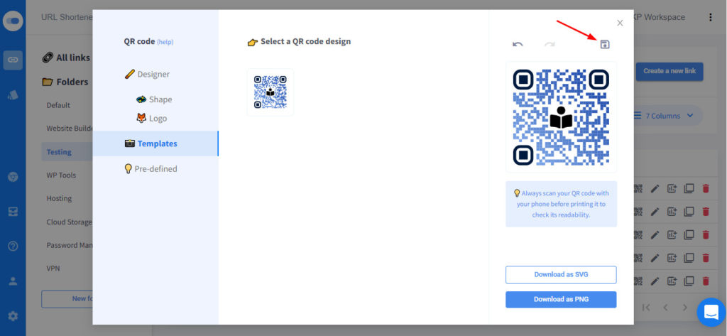 Scheda Modelli di codice QR in Switchy
