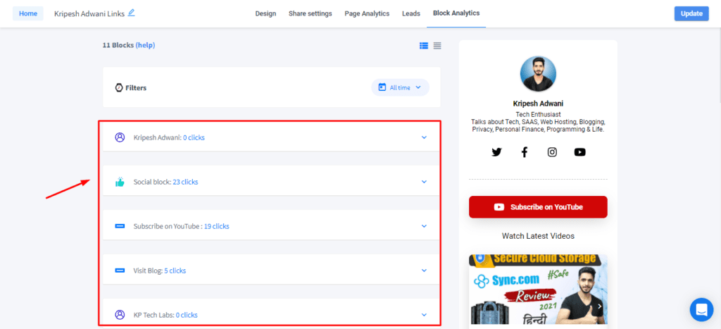 Blocca la scheda Analytics in Switchy