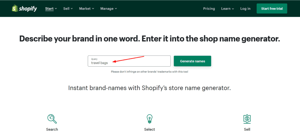 Домашняя страница Shopify
