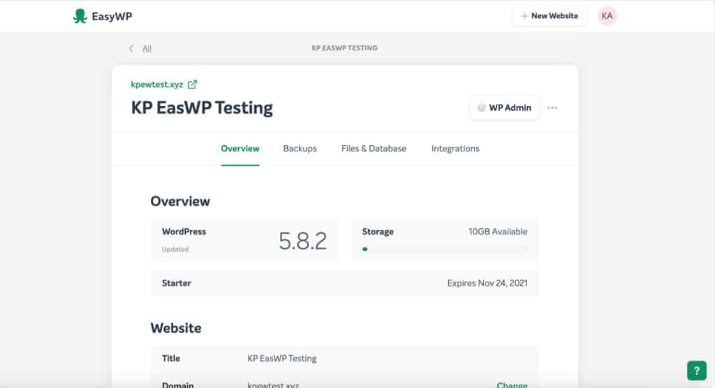 EasyWP Kullanıcı Arayüzü