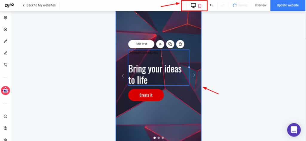 Funcție de editare mobilă pe Zyro