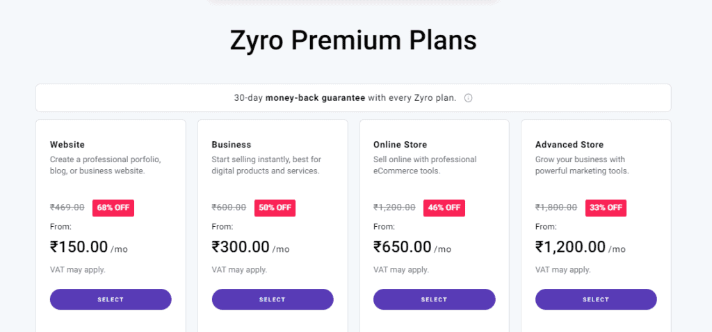 Planuri de prețuri Zyro