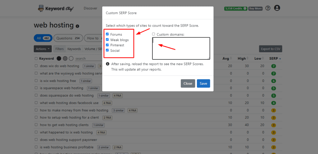 Фильтровать по индивидуальному показателю SERP
