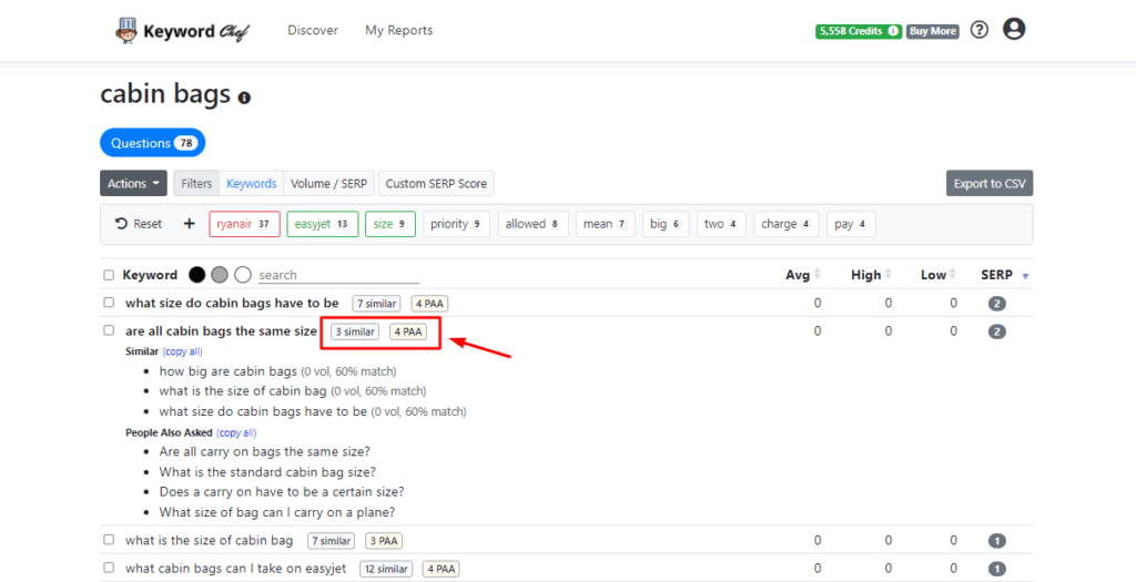 Отчеты в Keyword Chef