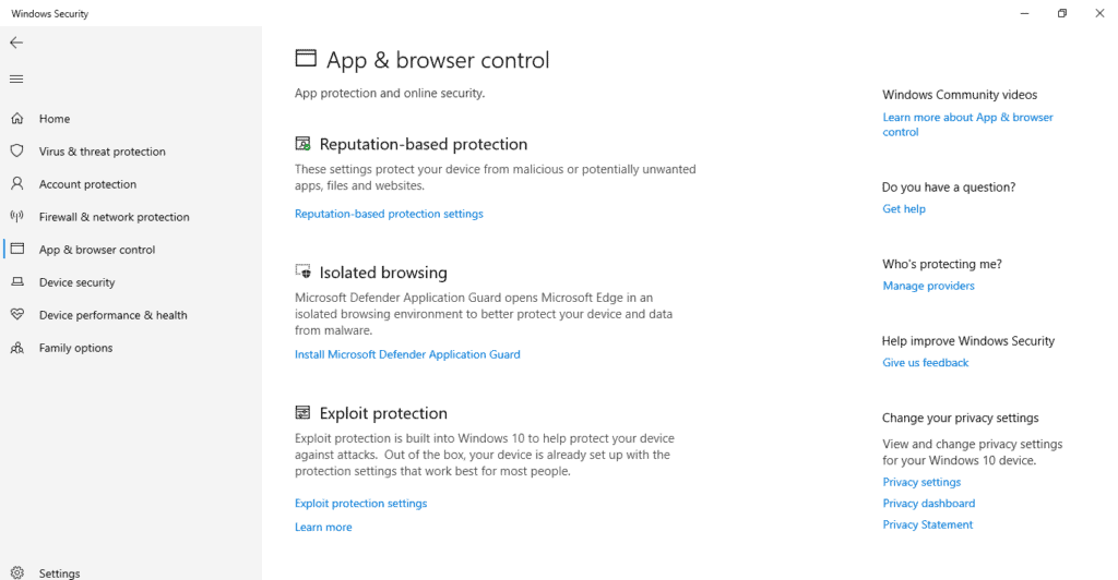 Kontrola aplikacji i przeglądarki w Windows Defender