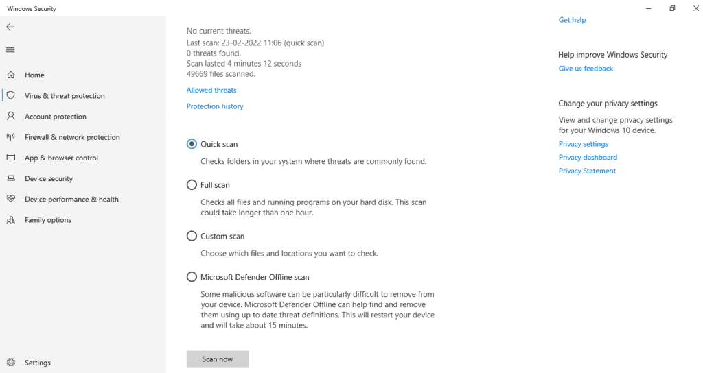 Tryby skanowania w Windows Defender