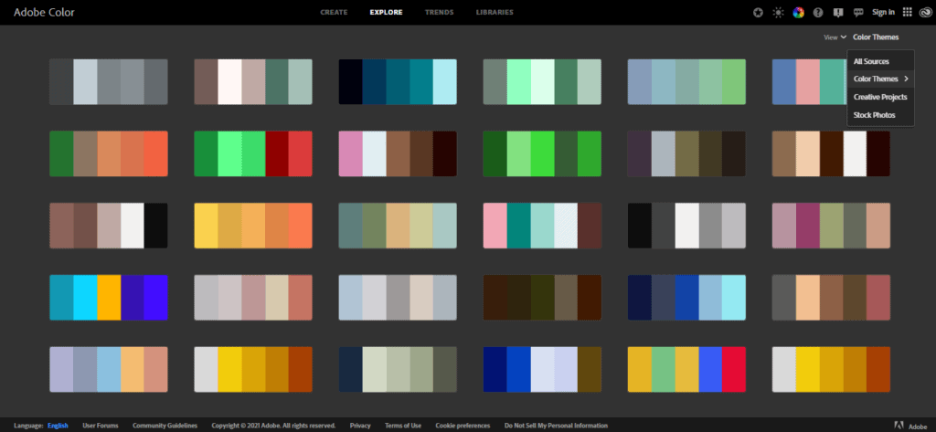 Параметры экспорта в Adobe Color