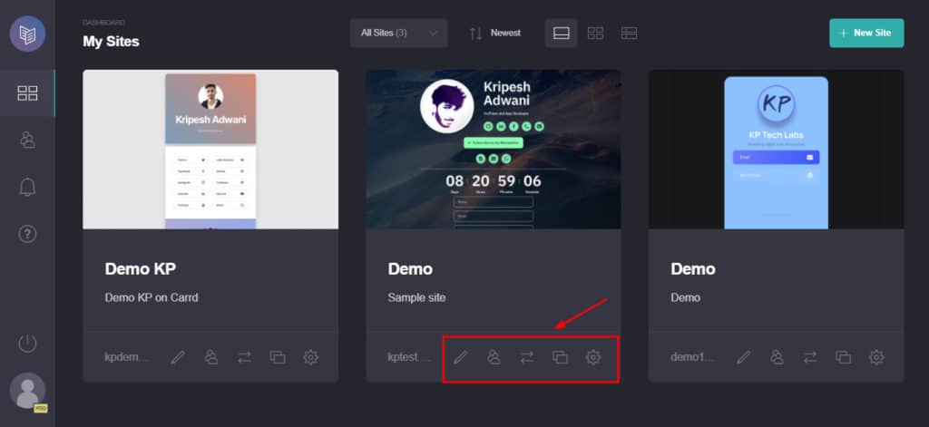 Karten-UI-Website-Einstellungen
