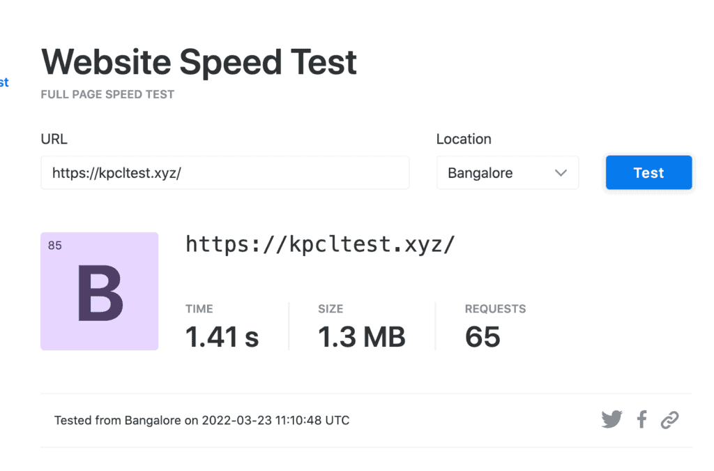Тест скорости — бесплатная версия Cloudflare (Бангалор)