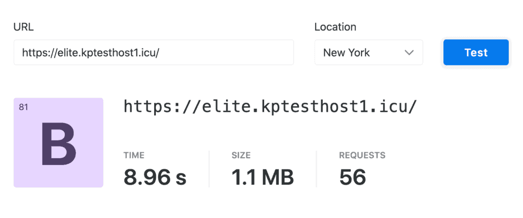 Тест скорости Elite Cloud (план Enterprise) — Нью-Йорк