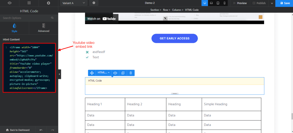 In Swipe Pages eingebetteter HTML-Code