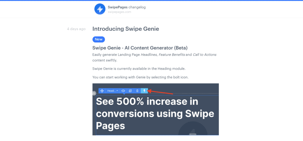 Änderungsprotokoll der Swipe-Seiten