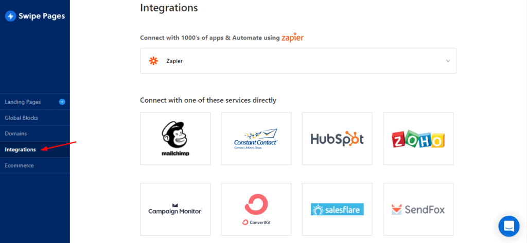 Integrationen in Swipe-Seiten
