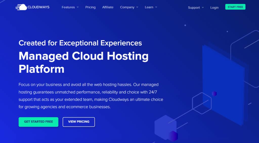Page d'hébergement Cloudways