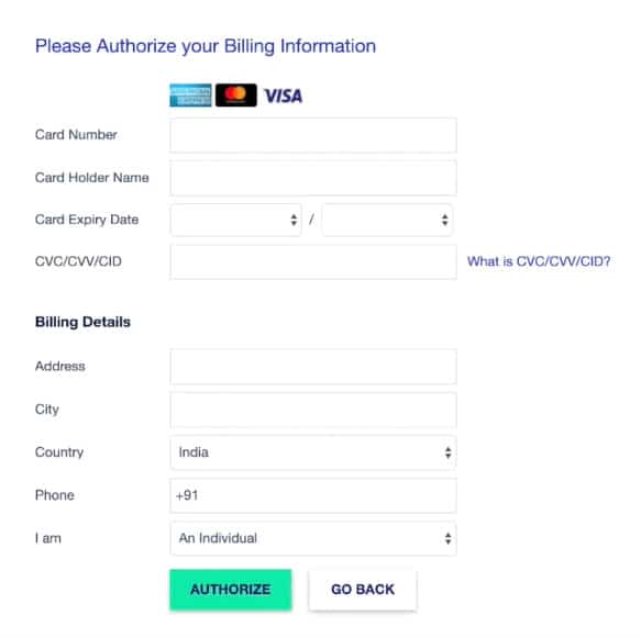Autorización de método de pago en Cloudways