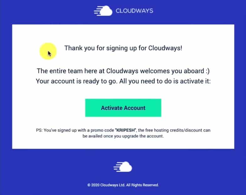 Activación de cuenta de Cloudways