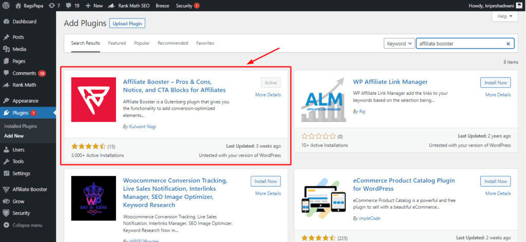 Installieren des AffiliateBooster-Plugins