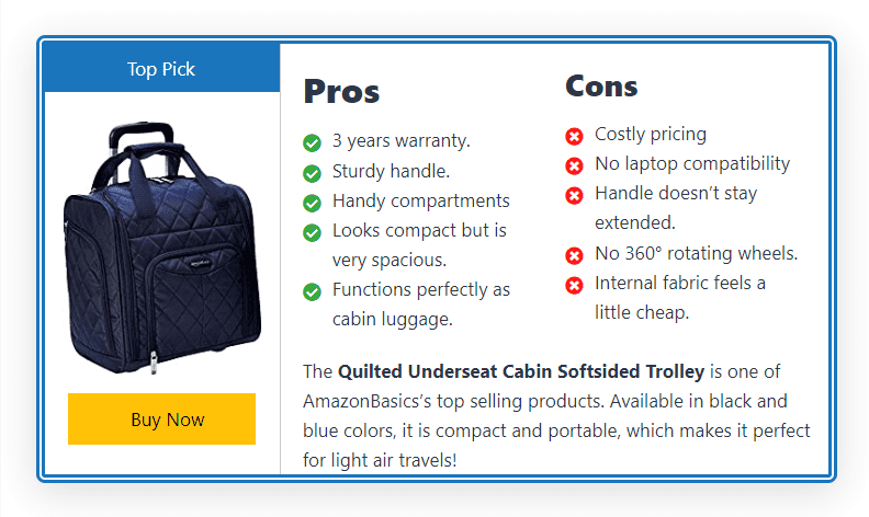 AffiliateBooster Single Product Pros Cons Block