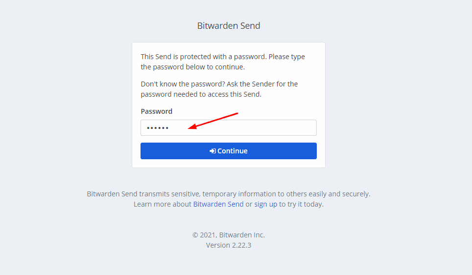 Accesarea informațiilor pe Bitwarden Send