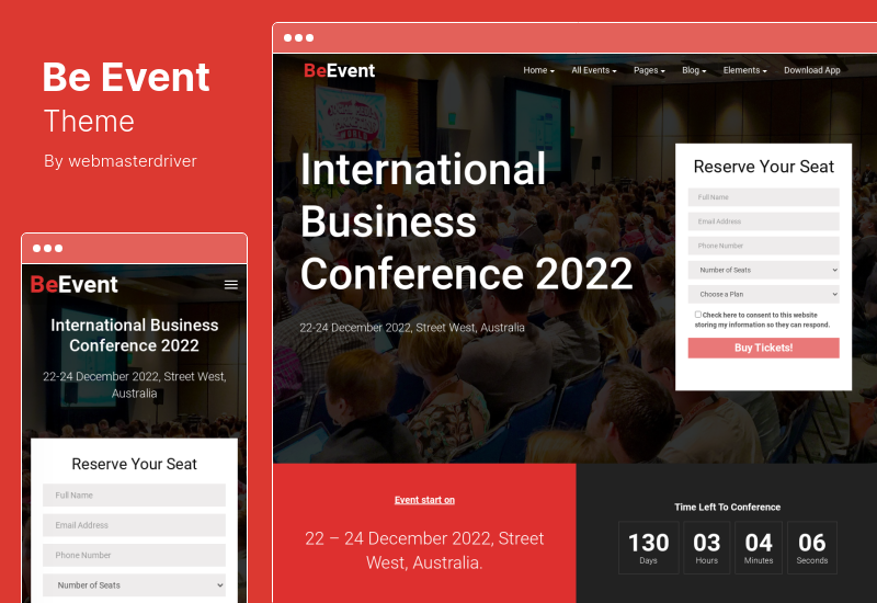 BeEvent 主題 - 單個或多個活動會議 WordPress 主題